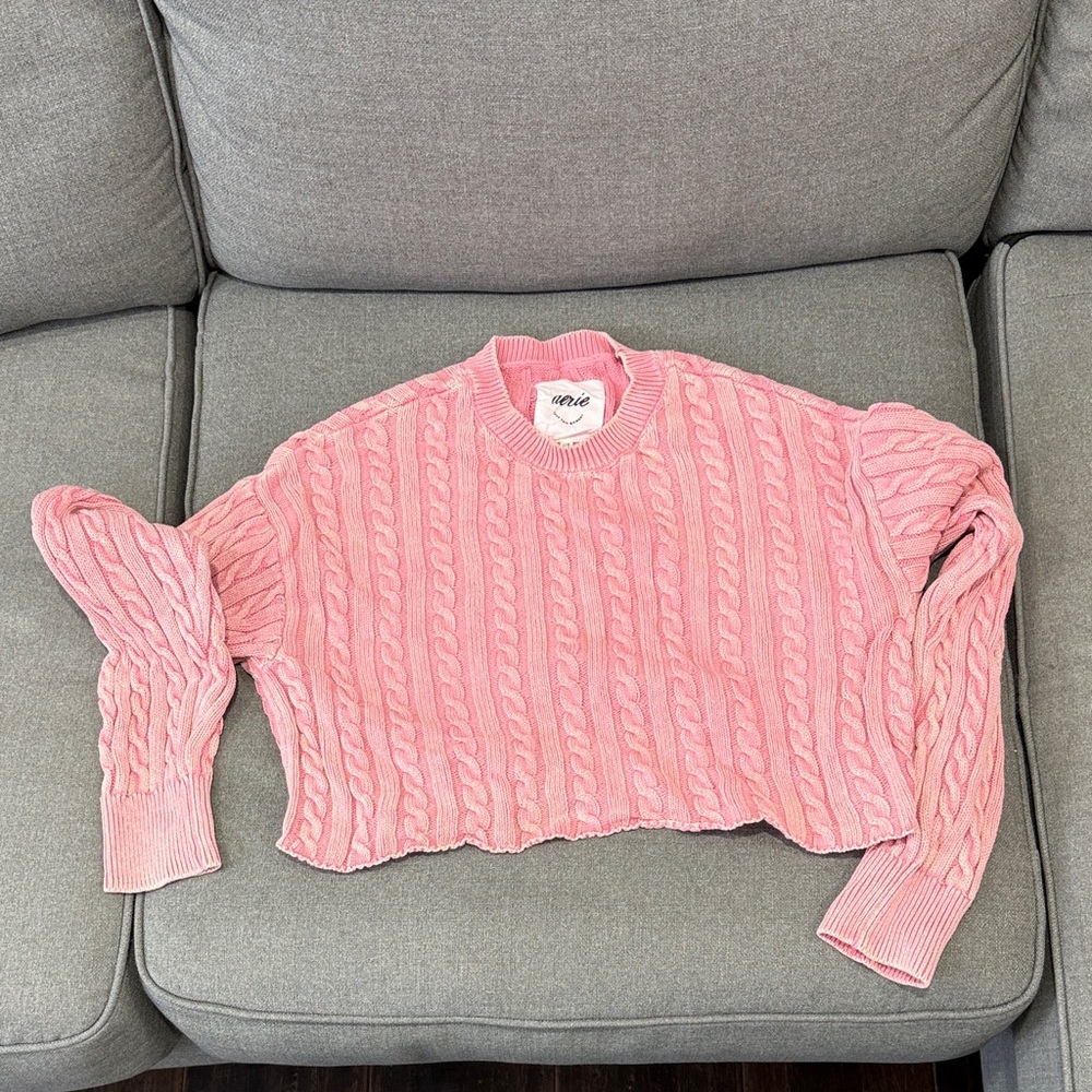 Aerie Cropped Cable Knit Sweater